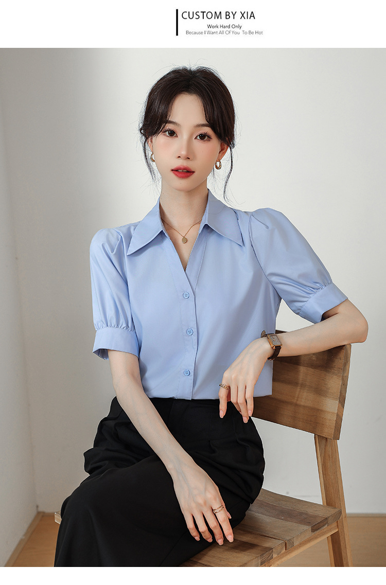 A niche chiffon shirt and top for summer 2024, a new short-sleeved shirt for women with a French style that makes them look slimmer pic 21