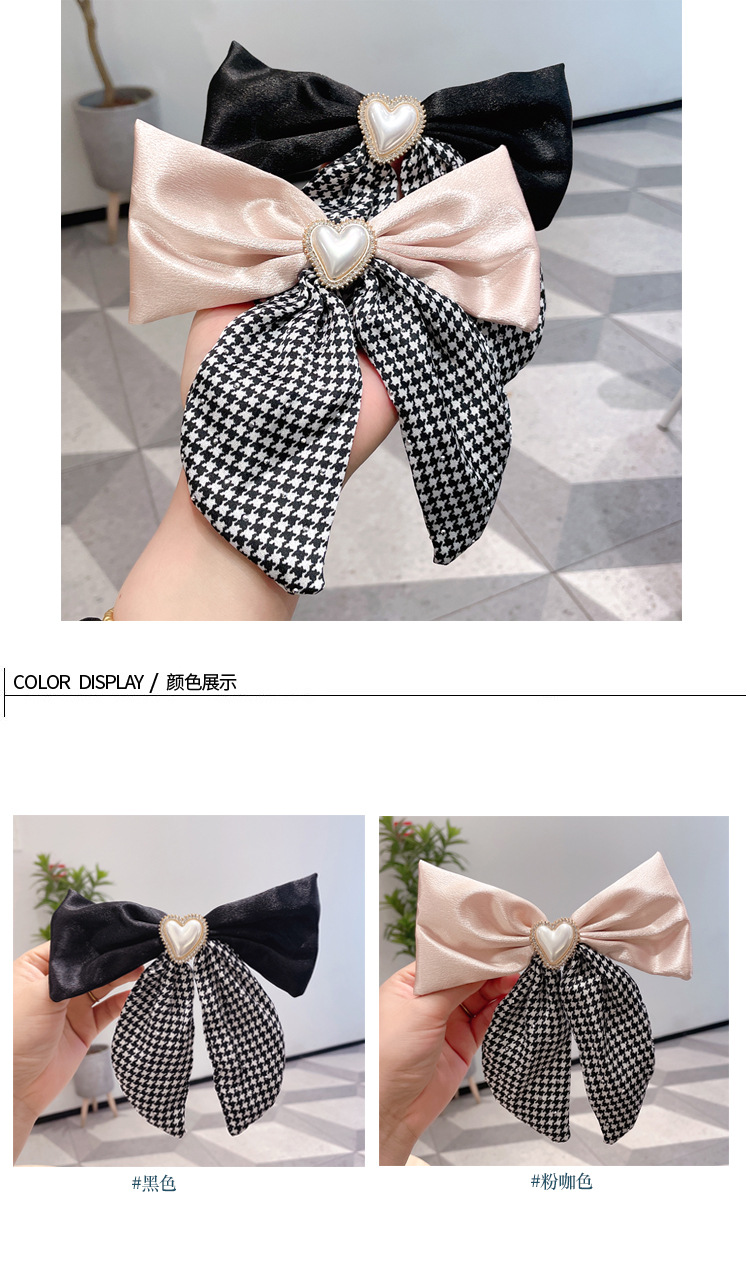 Korean sweet big hair clip, heart-shaped checkered bow clip, top clip on the back of the head, popular hair accessory ponytail clip for girls pic 10