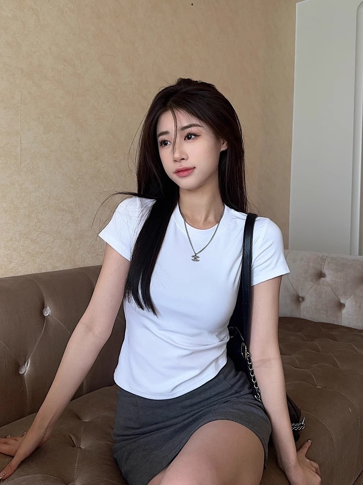 白色短袖打底衫内搭t恤女2024夏季新款显瘦修身辣妹短款正肩上衣详情8