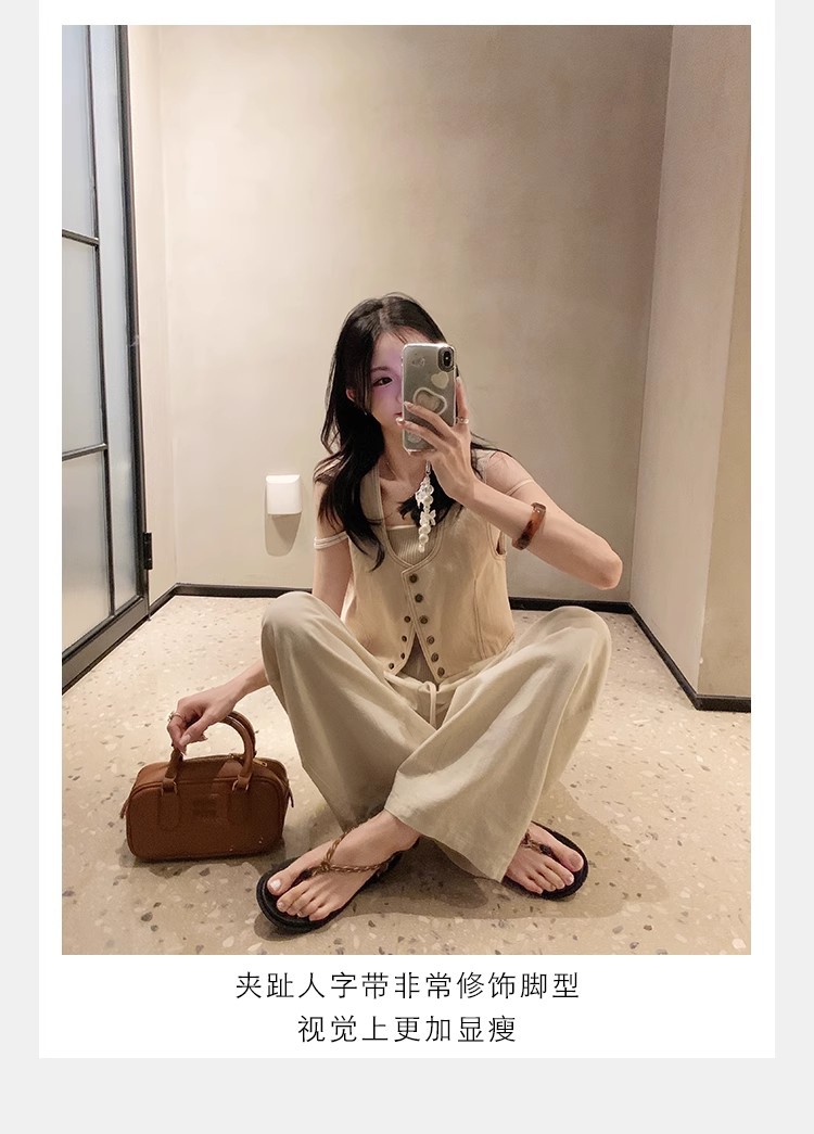葡萄妈闪闪水钻~罗马风平底绳结百搭夹趾外穿人字拖凉鞋女夏季款详情25