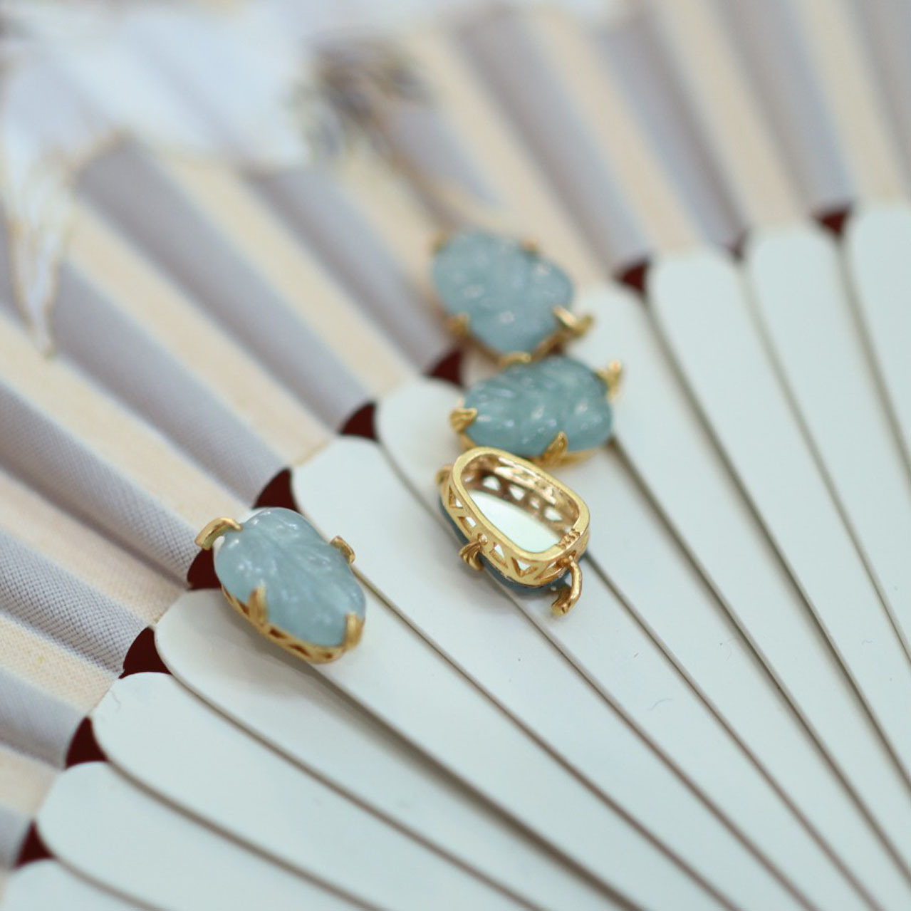 925 silver gold-plated blue water jade leaf inlay 925 silver gold-plated jewelry accessory bracelet small accessory wholesale DIY pic 11