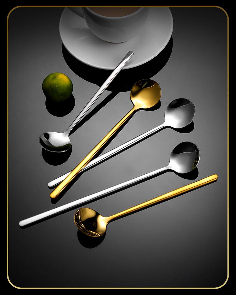 304不锈钢勺子高颜值家用咖啡勺长柄搅拌勺甜品勺加厚燕窝蜂蜜勺详情14