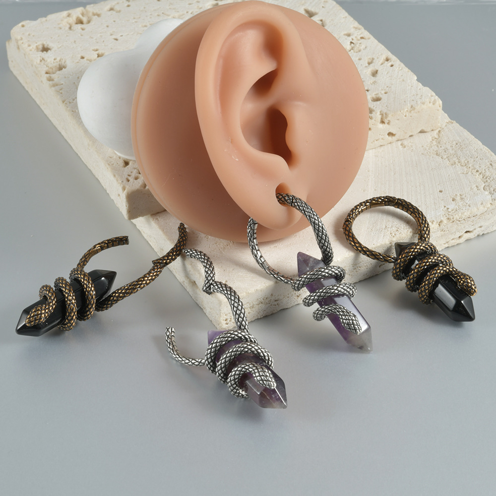 跨境朋克翼龙缠绕剑大尺寸耳廓 古金十字红钻耳垂耳挂铜穿刺饰品详情5