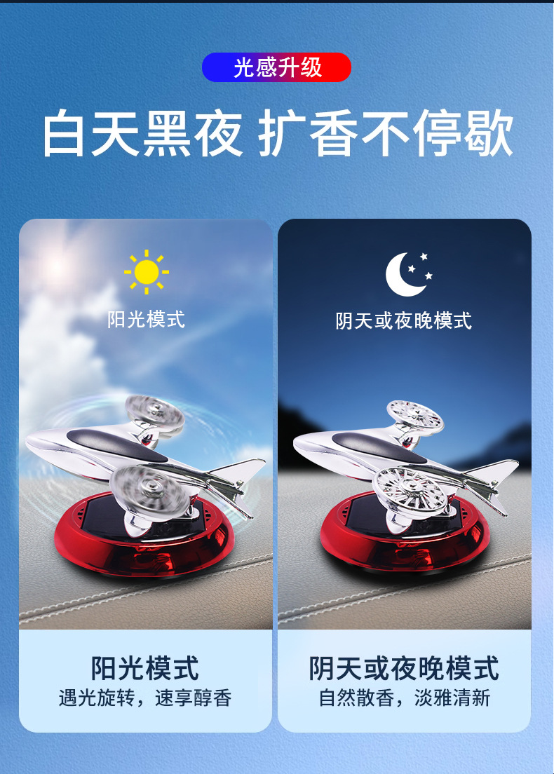 The 2024 new vehicle-mounted solar-powered aircraft aroma diffuser, solar-powered rotating fighter jet perfume holder, is long-lasting and fragrant pic 9