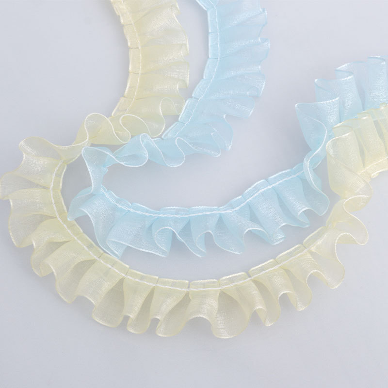 2.5cm transparent chiffon lace trim, DIY skirt hem, pet accessory, pleated lace wholesale pic 5