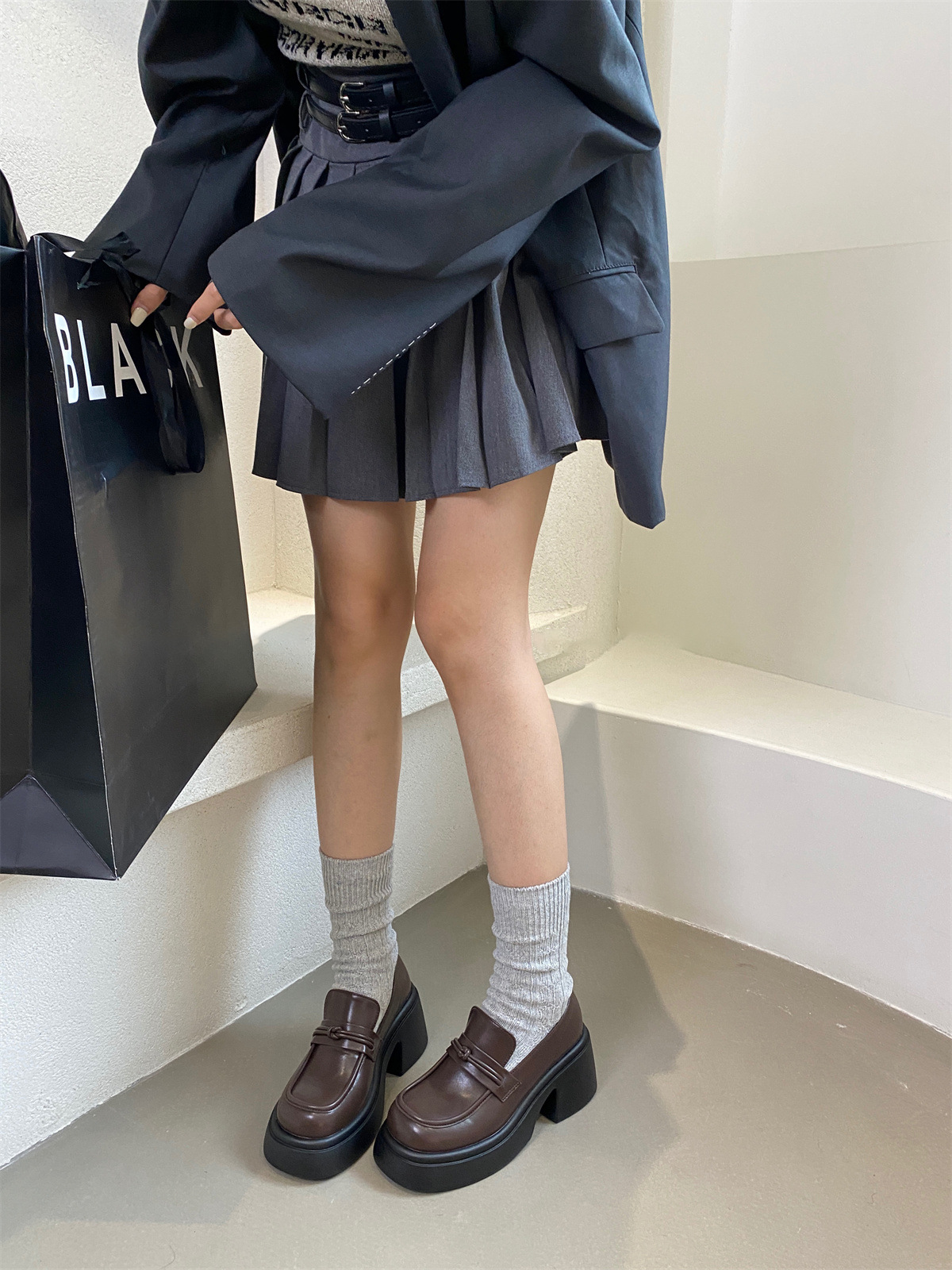 厚底松糕小皮鞋2023新款秋季单鞋女日系JK粗跟乐福鞋详情31