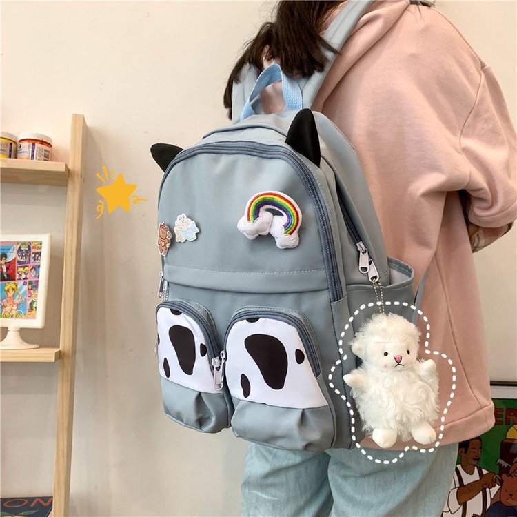 Japanese-style ins campus school style, fresh and cute, cute cow with earbuds, soft girl schoolbag, funny student backpack pic 83