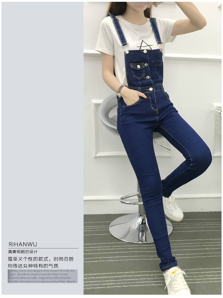 New strappy skinny denim overalls for women, school-style student casual trousers, slimming jumpsuits pic 9