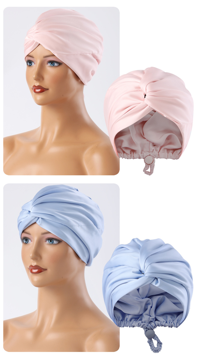 跨境双层缎面睡帽可调节真丝护发帽丝绸色丁化妆帽月子帽头巾帽详情8