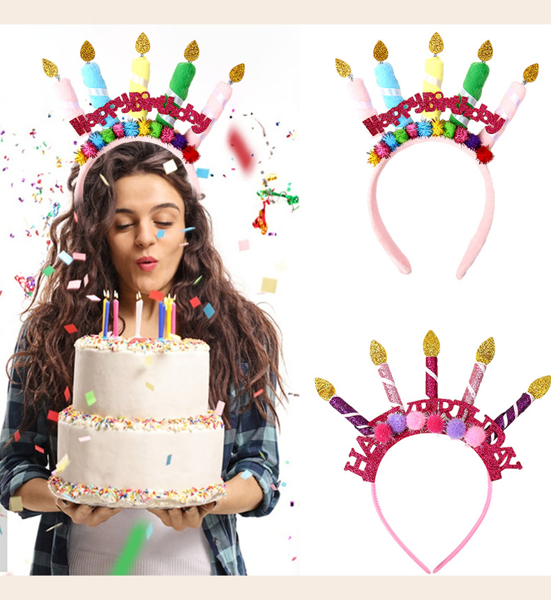 可爱儿童生日蜡烛蛋糕头箍 happybirthday字母派对拍照发箍头饰详情6