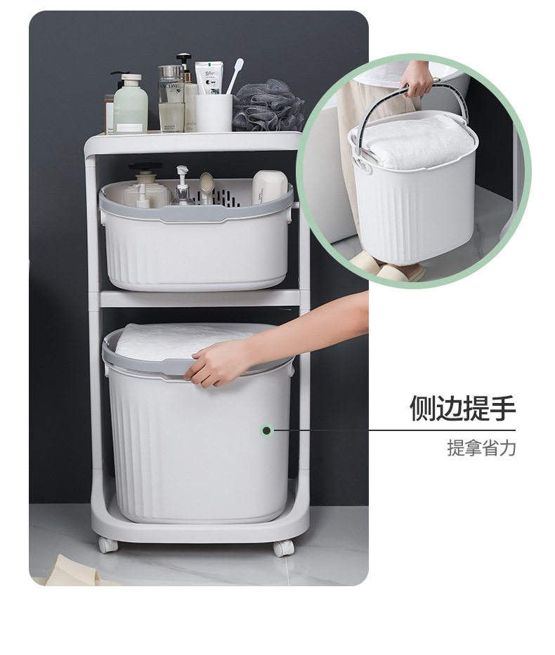 Factory direct sales: Household multi-functional storage rack with wheels, rotating bathroom floor-standing storage basket, bathroom laundry basket pic 19