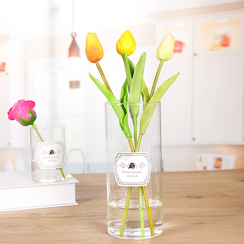Nordic straight tube vase, simple transparent glass vase, home fresh flowers, hydroponic decoration, living room glass vase ornaments pic 1