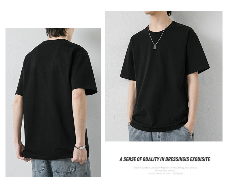 短袖t恤男潮牌夏季纯棉男士圆领半袖宽松打底衫男纯色基础款体恤详情13