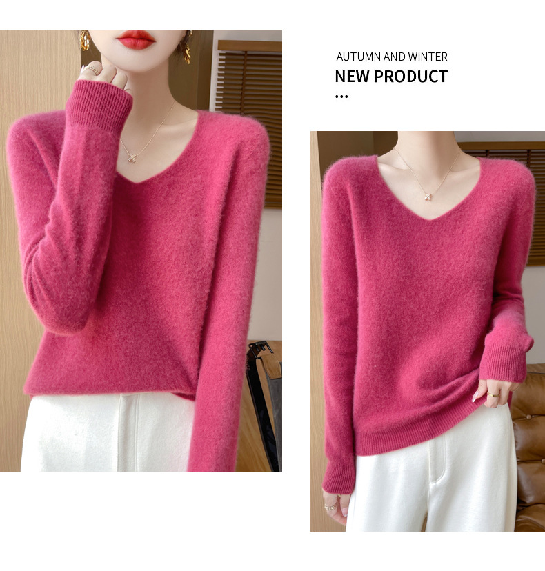 濮院羊毛衫女100纯羊毛一线成衣V领软糯针织上衣外穿显瘦打底衫详情40