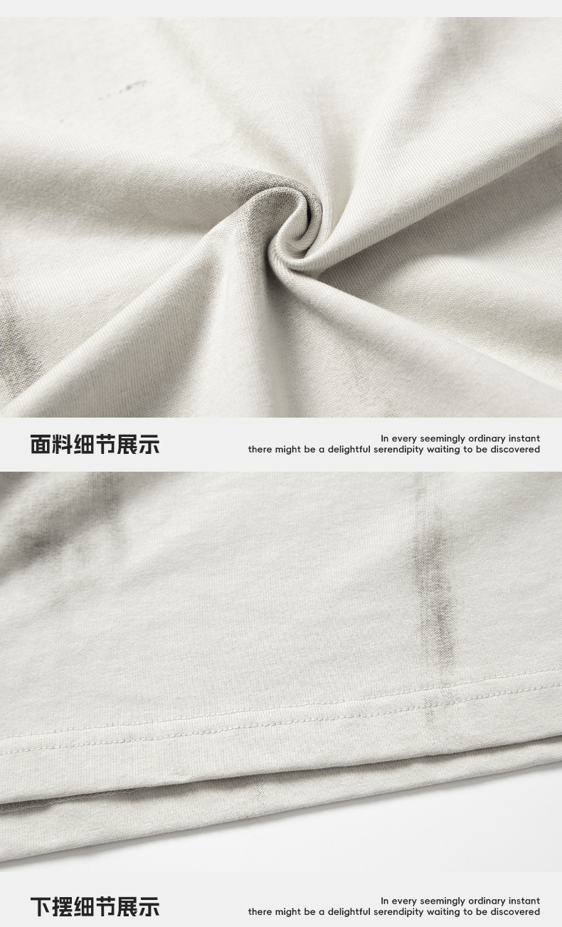 手绘印花纯棉T恤男2024夏季美式休闲情侣短袖做旧擦色复古体恤衫q详情19