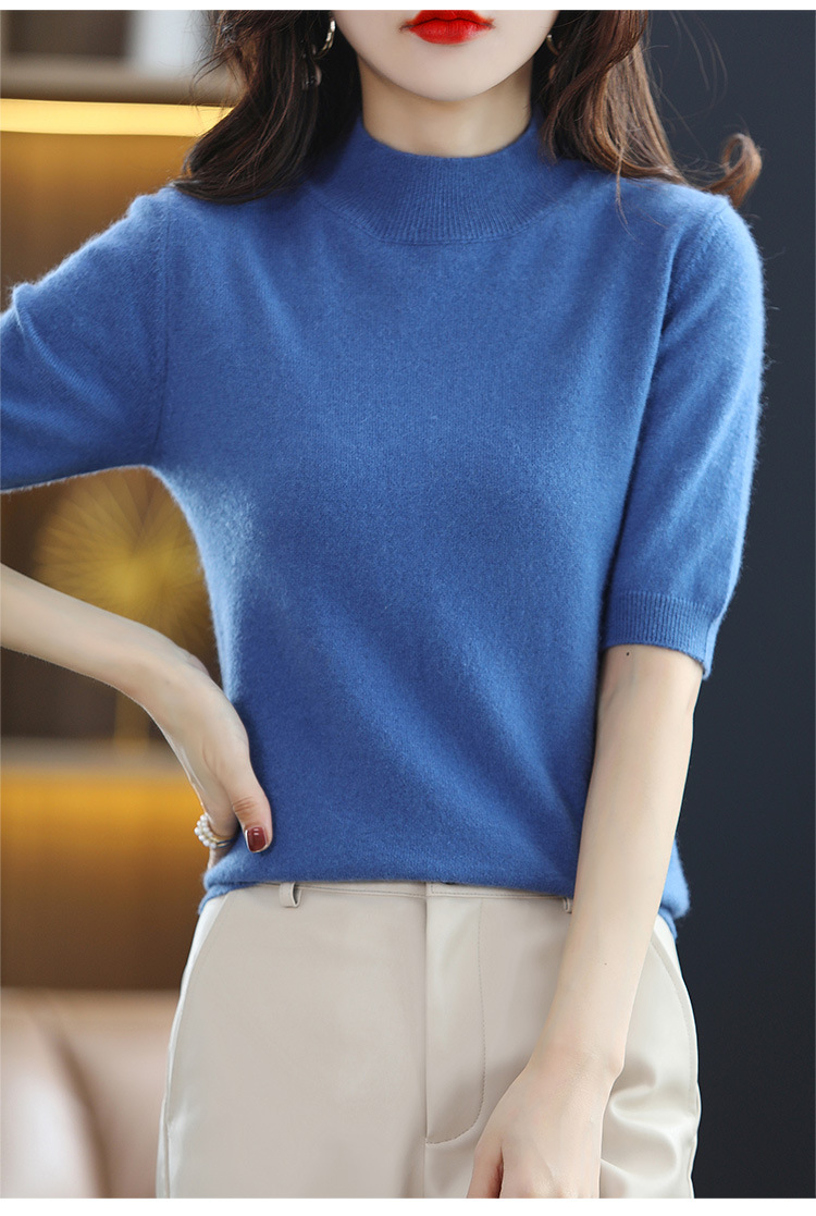 2024新款春秋半高领五分袖羊毛打底衫女中袖修身毛衣女西装伴侣内详情29