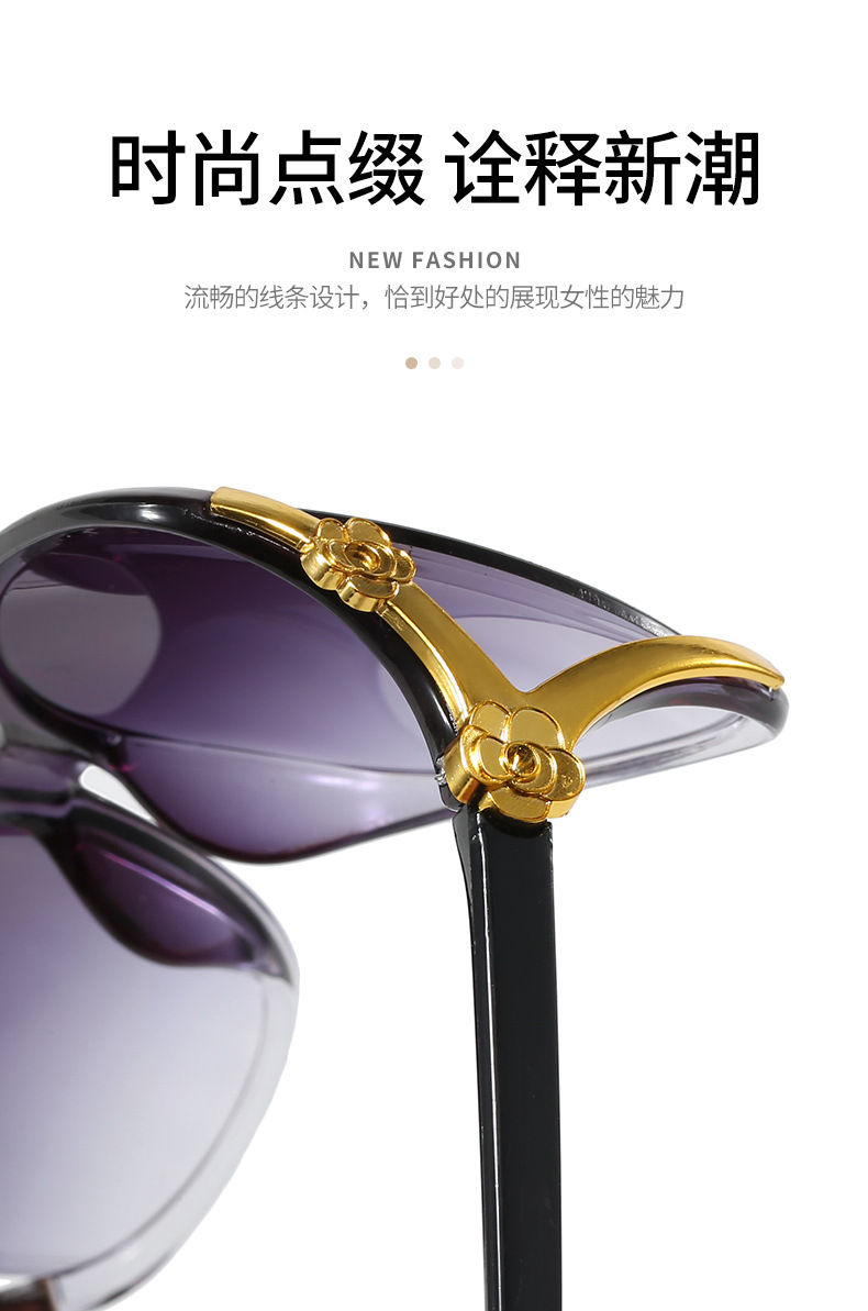 Wholesale of classic large-frame sunglasses for women with fox heads, fashionable camellia sunglasses for middle-aged and elderly people pic 3