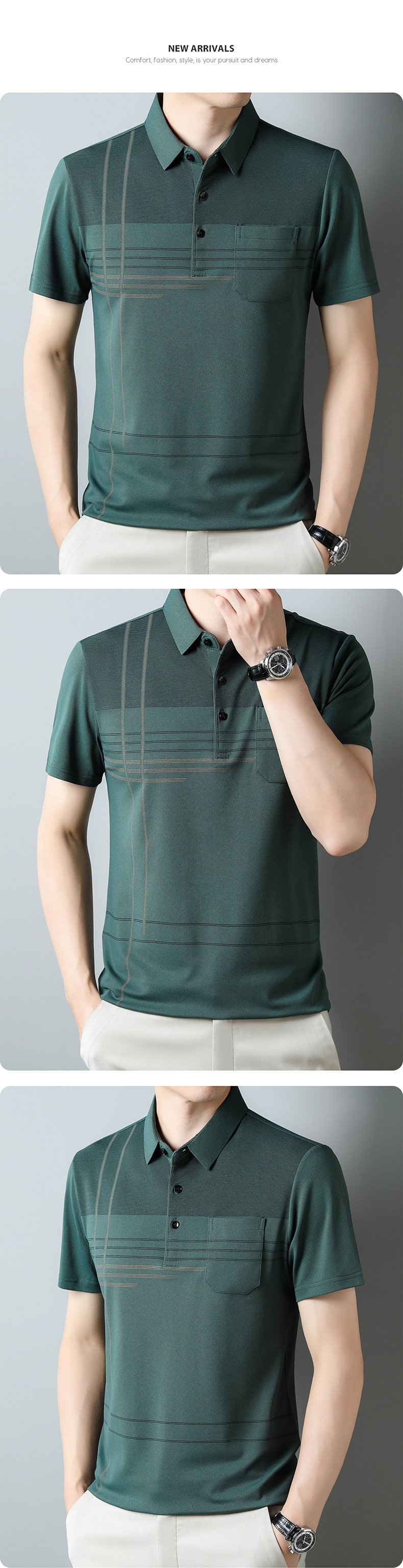 Mercerized cotton skin-friendly, breathable and antibacterial short-sleeved T-shirt for men, true pocket polo short-sleeved light luxury casual sports T-shirt pic 22