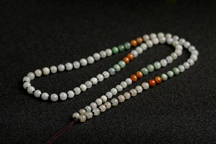 Natural multi-color jadeite A-grade round beads 5.5mm woven necklace rope, multi-color round bead pendant hanging rope, jadeite bead chain pic 9
