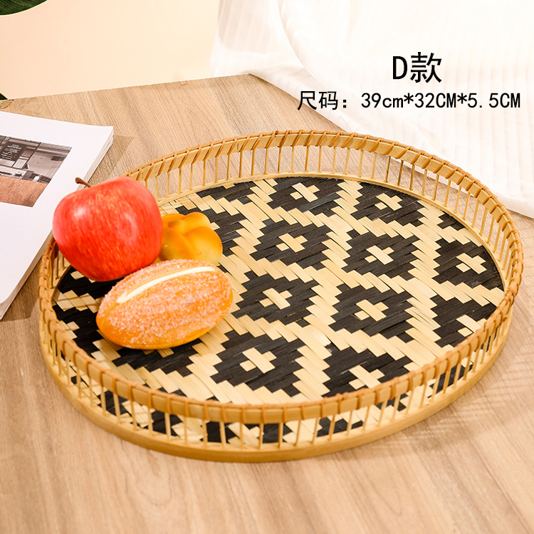欧美风纯手工编织果盘竹编托盘批发家居收纳篮子干果篮亚马逊热卖详情4