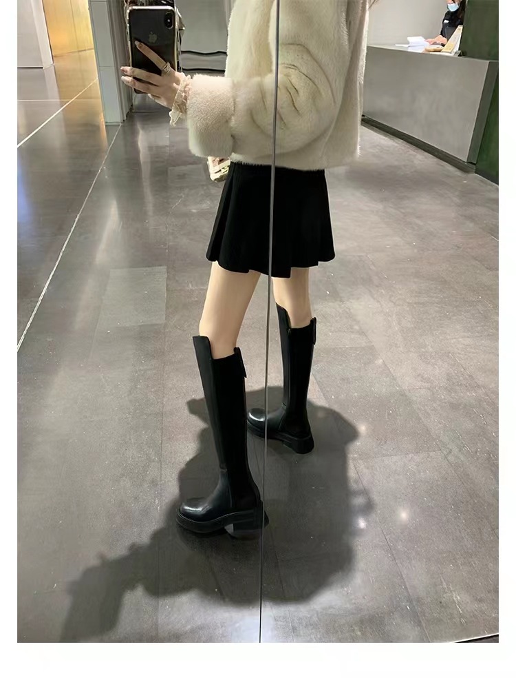 2024秋冬新款厚底小个子长筒靴弹力骑士靴女真皮高筒靴详情34