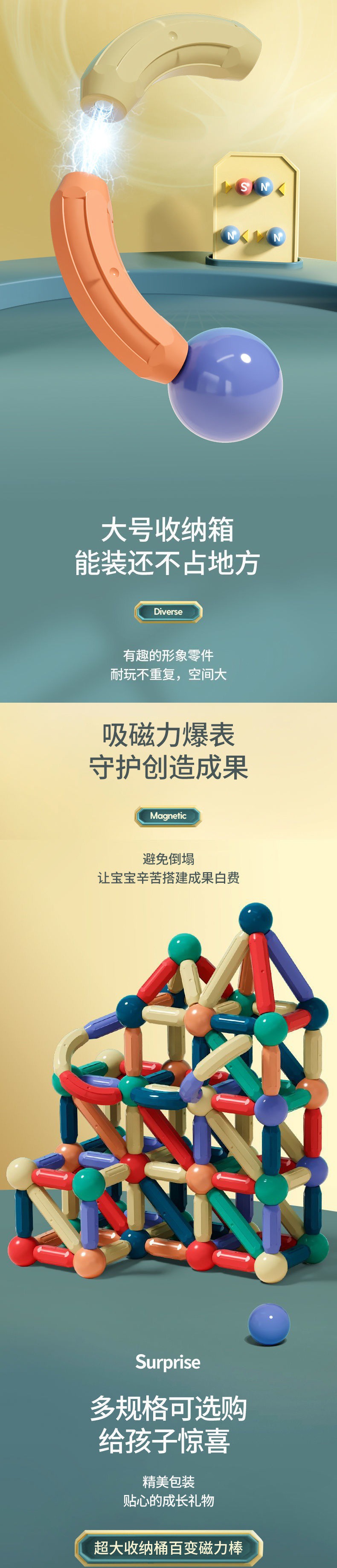 磁力棒一折早教儿童玩具男女孩宝宝幼儿教具百变积木代发一件批发详情5
