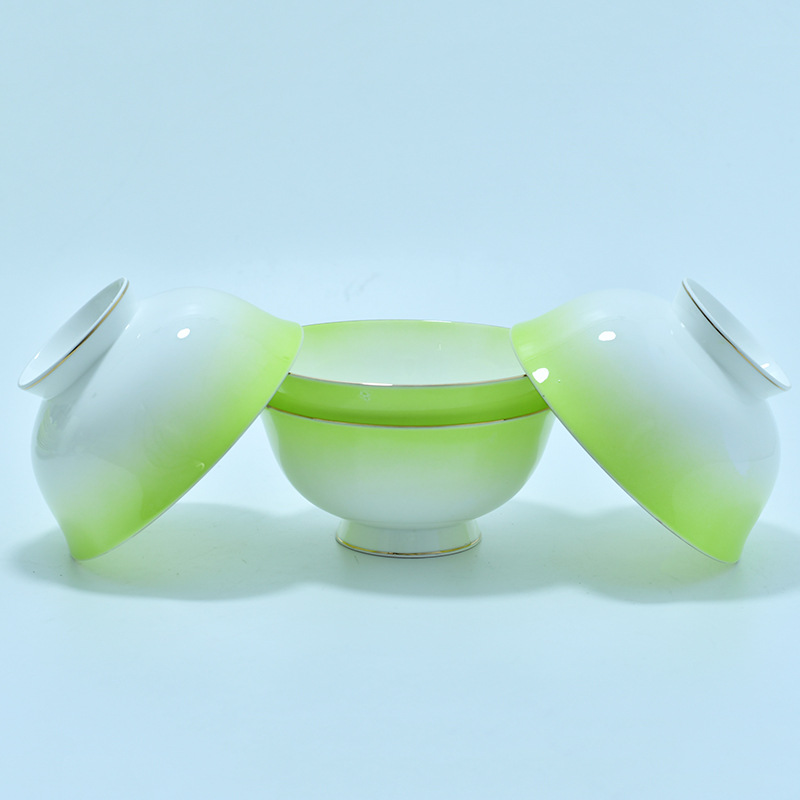 现代简约家用碗盘套装42头骨瓷釉中彩金边渐变绿饭碗餐具礼品批发详情11