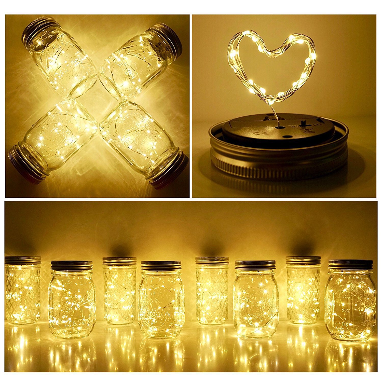 Solar Mason can light led copper wire string starry sky Fairy tale firefly solar Mason bottle cap pic 5