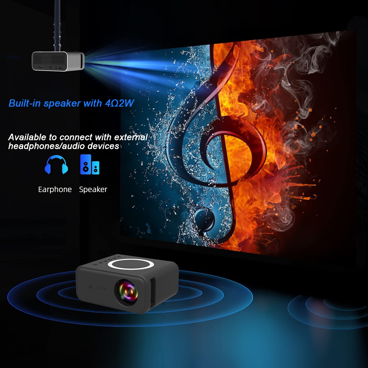 YT300 wireless + wired, YT500 mobile phone wifi dual-screen projector, home mini projector, mini home convenience pic 10