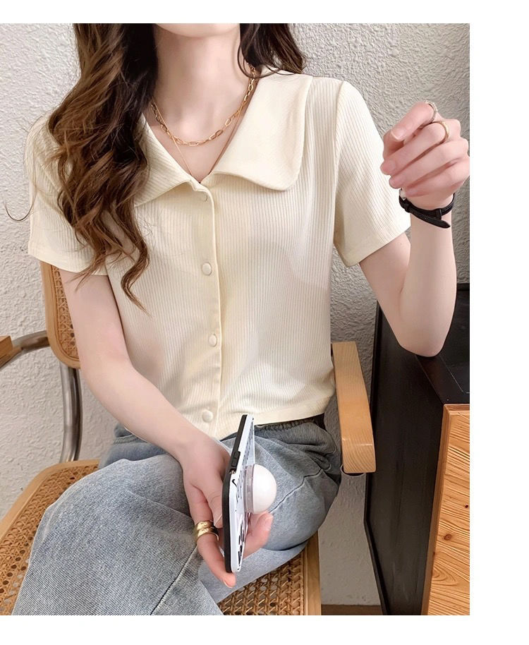 冰丝短袖上衣女2024春夏季新款韩版洋气小清新翻领百搭短款T恤开详情10