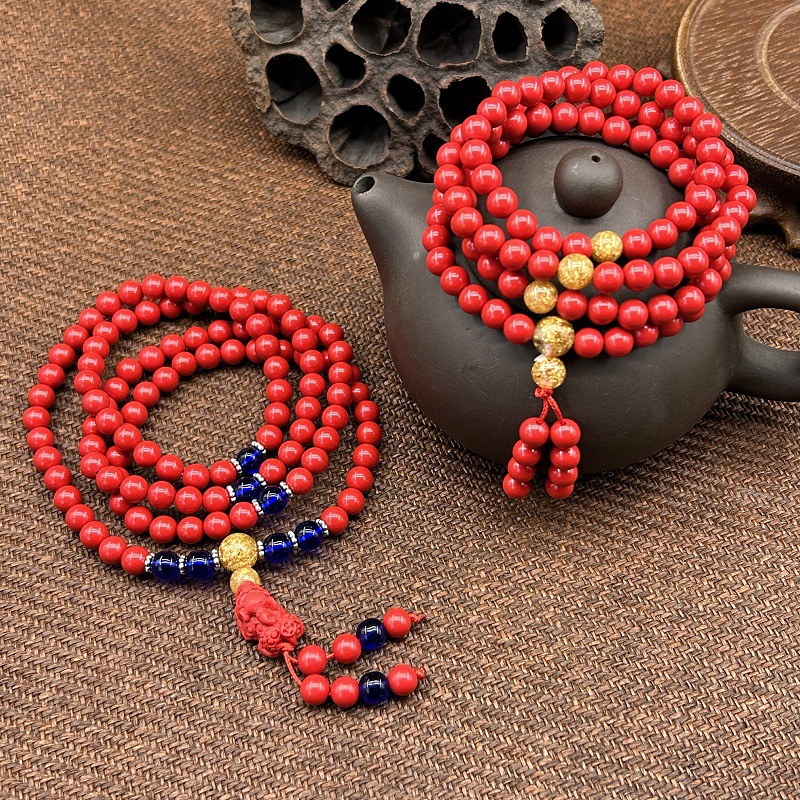 新款108颗紫金朱砂男女手串朱砂貔貅平安扣葫芦配饰文玩手链批发详情5