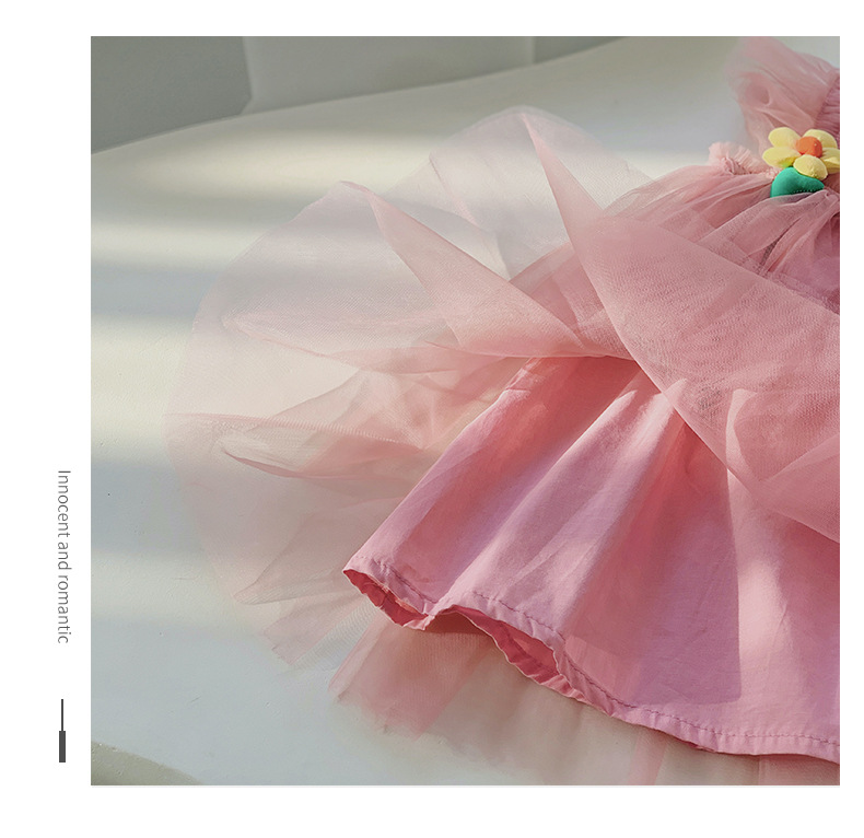 唯美立体花朵网纱女童连衣裙2023夏款飞袖女宝宝蓬蓬裙公主裙子详情20