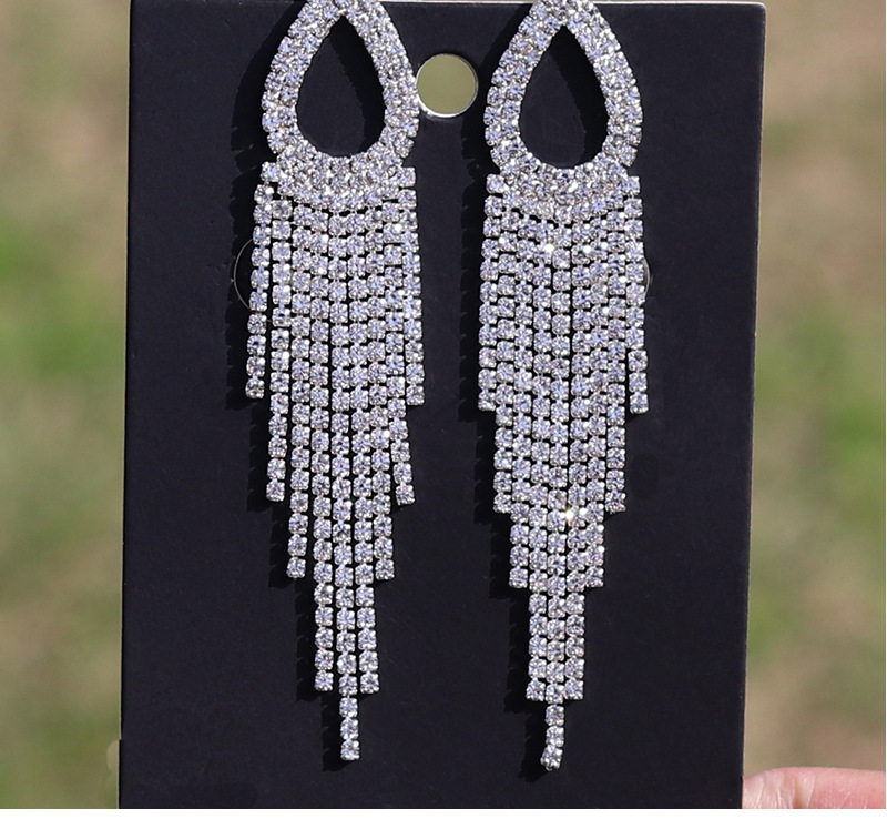 超闪爪链长款流苏耳环女欧美夸张几何形镶钻耳饰跨境货源环保饰品详情27