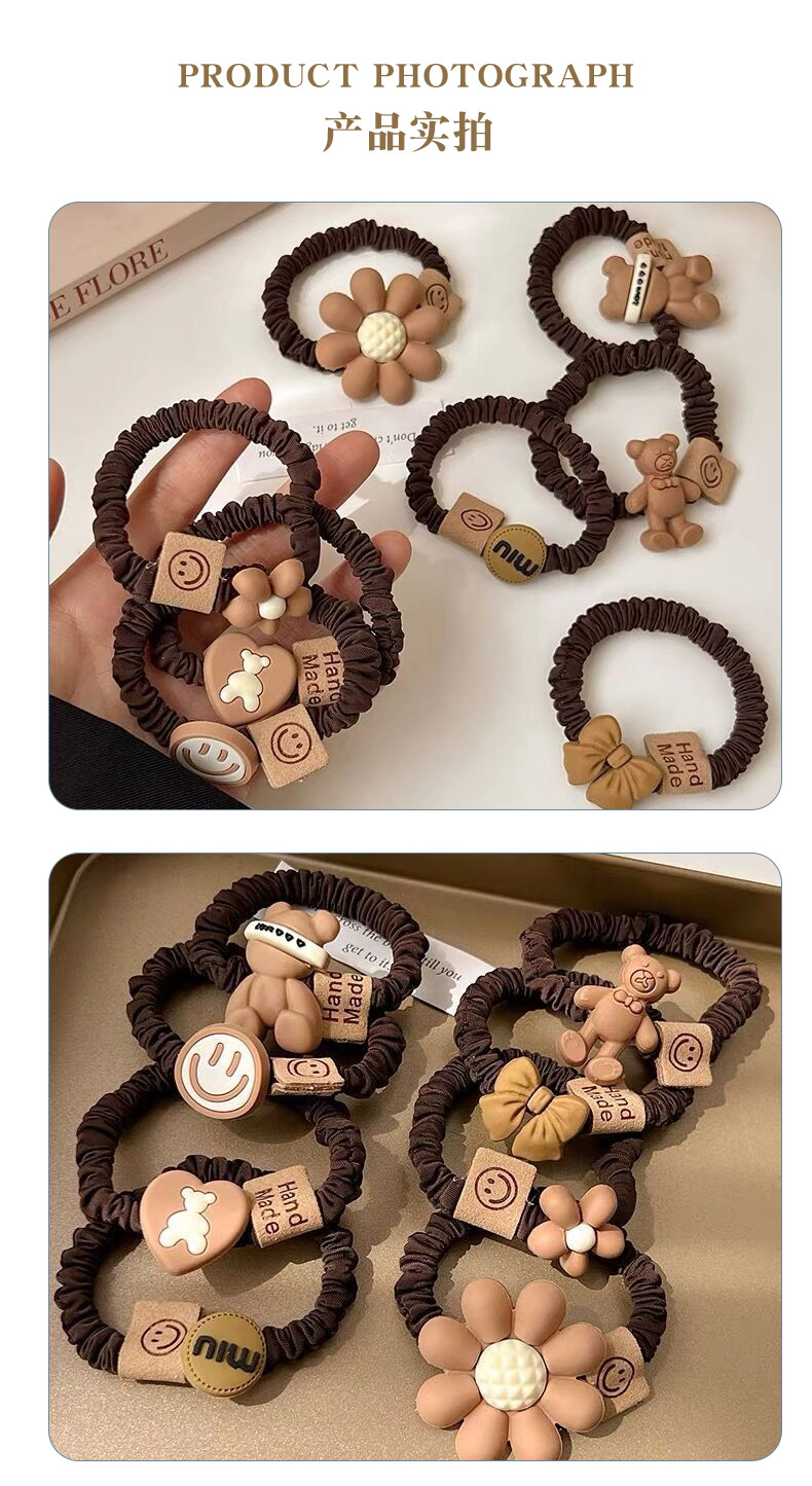 8-piece set of rubber band, smiling face headband, cartoon bear, flower, simple new headwear, satin sausage hoop, high bounce rope pic 6