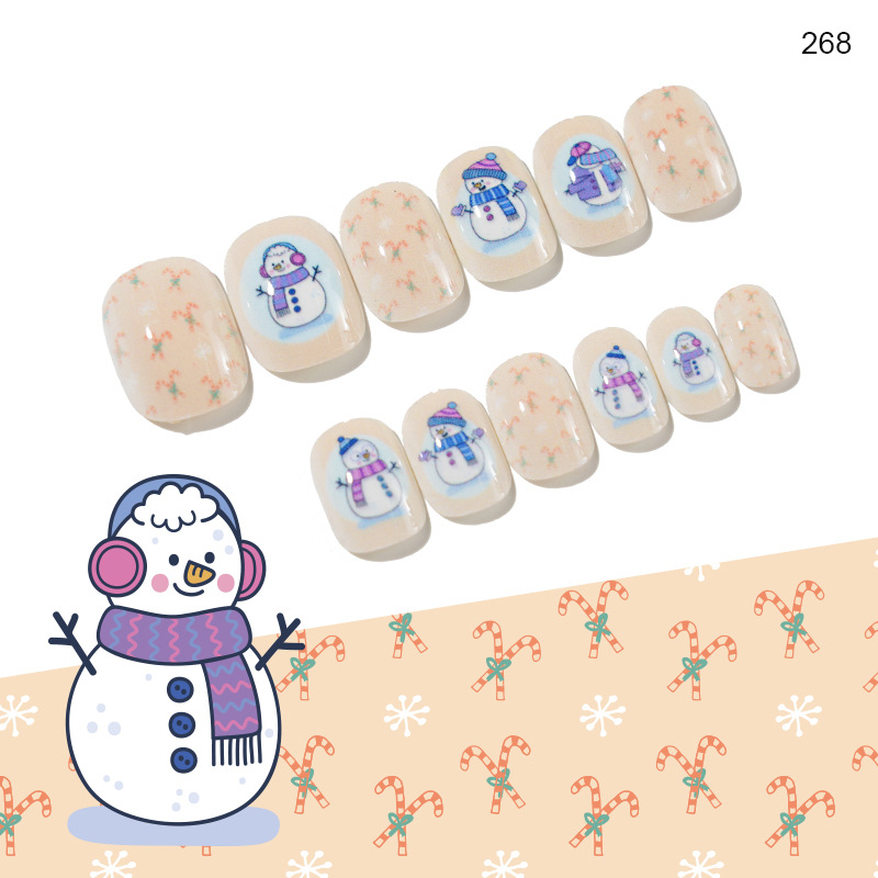 Finished nail sheets for children, 24 pieces of nail patches, cartoon Christmas fake nails, detachable nail stickers with adhesive backing pic 50