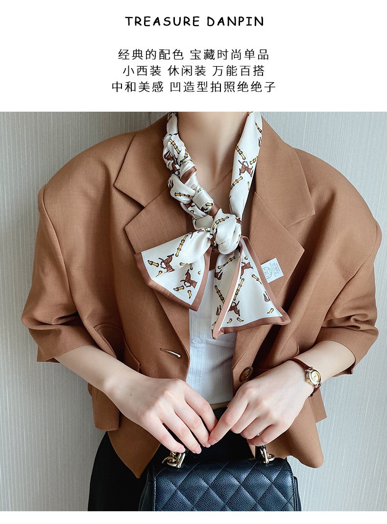 Spring and Summer versatile shirts, headbands, neckerchiefs, small ribbons, geometric graffiti decorations, high-end look, long and thin silk scarves for women pic 3