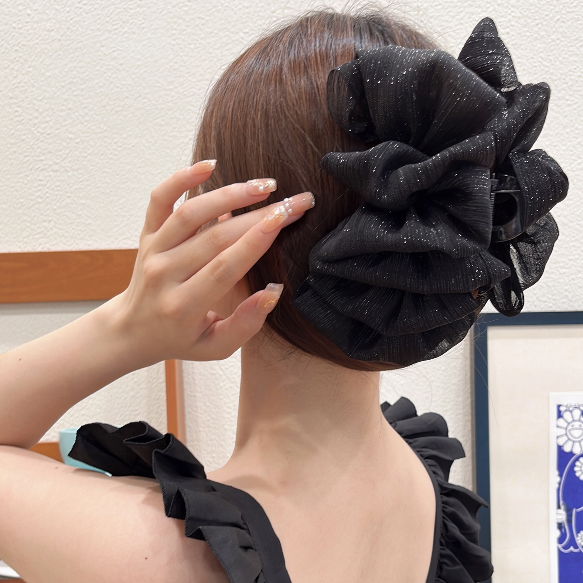 韩国优雅黑色大蝴蝶结头饰发夹女后脑勺抓夹大号高级夏季鲨鱼夹1详情2