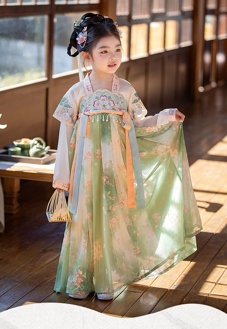 国潮女童汉服夏季新款樱花季古装拍照中国风夏季襦裙小女孩超仙公主裙详情2