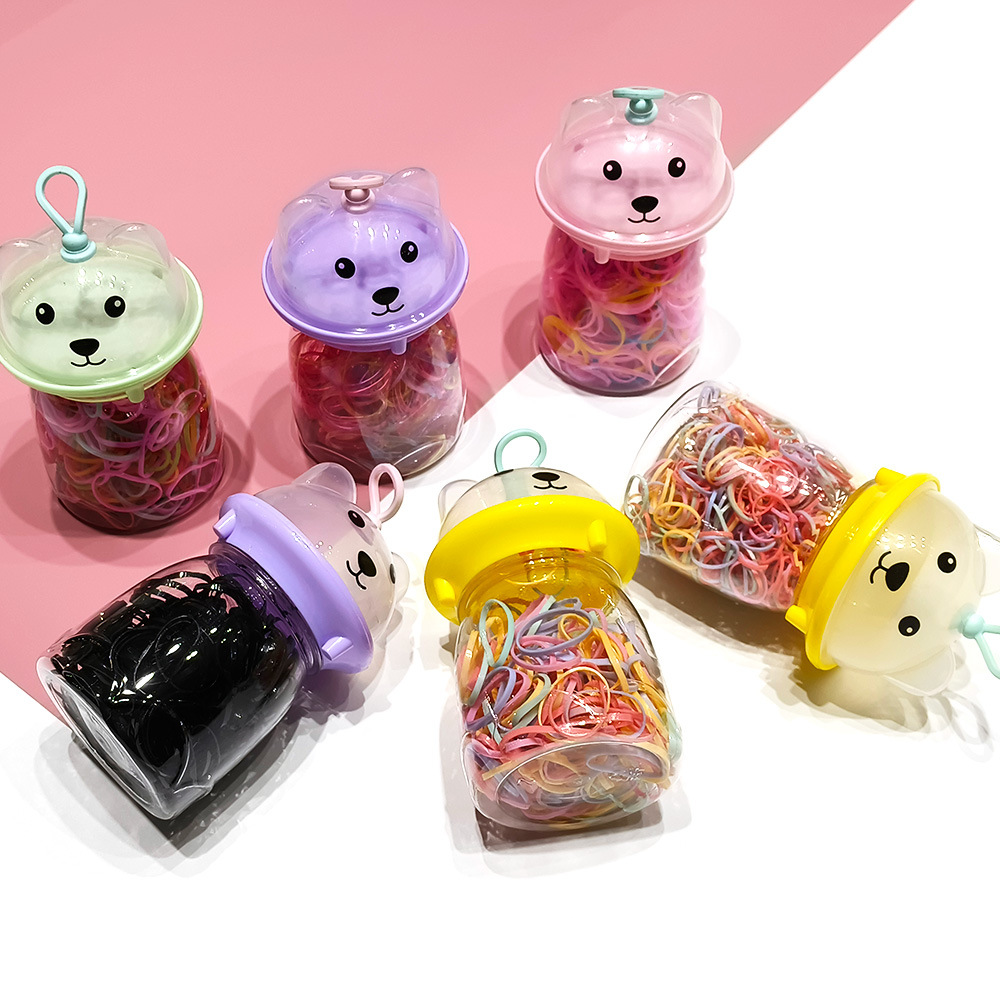 皮筋圈萌趣熊头瓶装彩色儿童小皮筋一次性发圈强拉不断发饰批发详情2