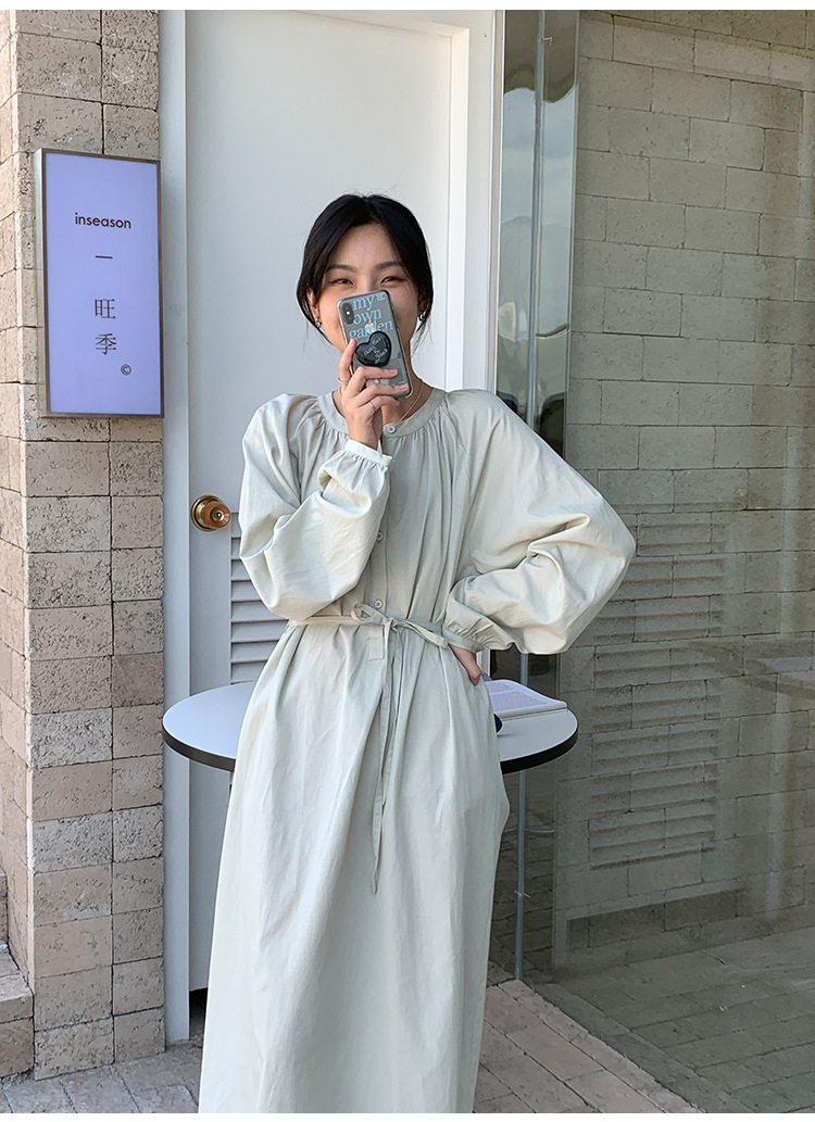 .2021秋季新款v领连衣裙小个子韩系高腰长袖气质百褶长裙子女8105详情21