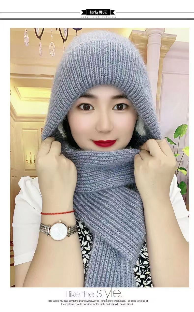帽子女新款加绒加厚围巾一体风雪帽秋冬季松鼠绒毛线帽保暖网红帽详情9