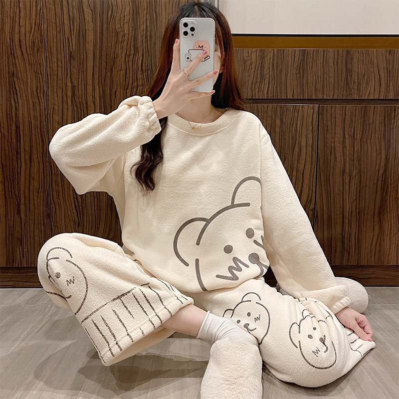 睡衣女珊瑚绒秋冬季学生加厚加绒法兰绒保暖甜美冬季天家居服套装详情18