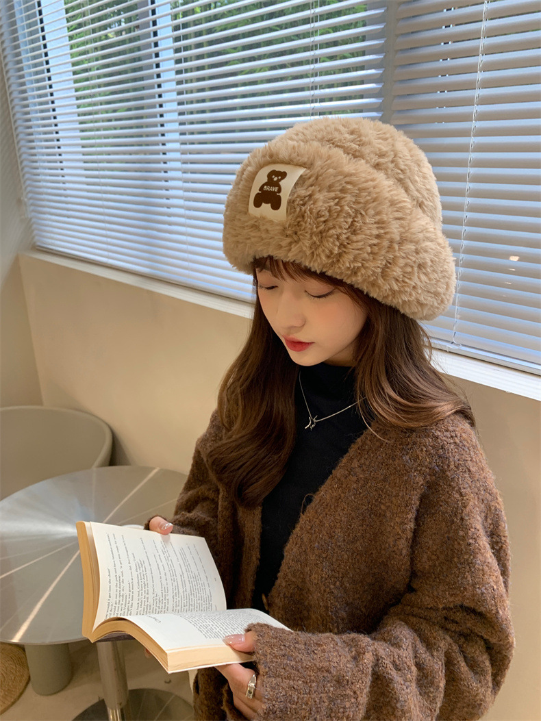 Sheepskin fleece headwear and ear-protecting hat, big head collar to show off face, little Northeast Mongolian cold-proof knitted hat, cute little bear pic 4