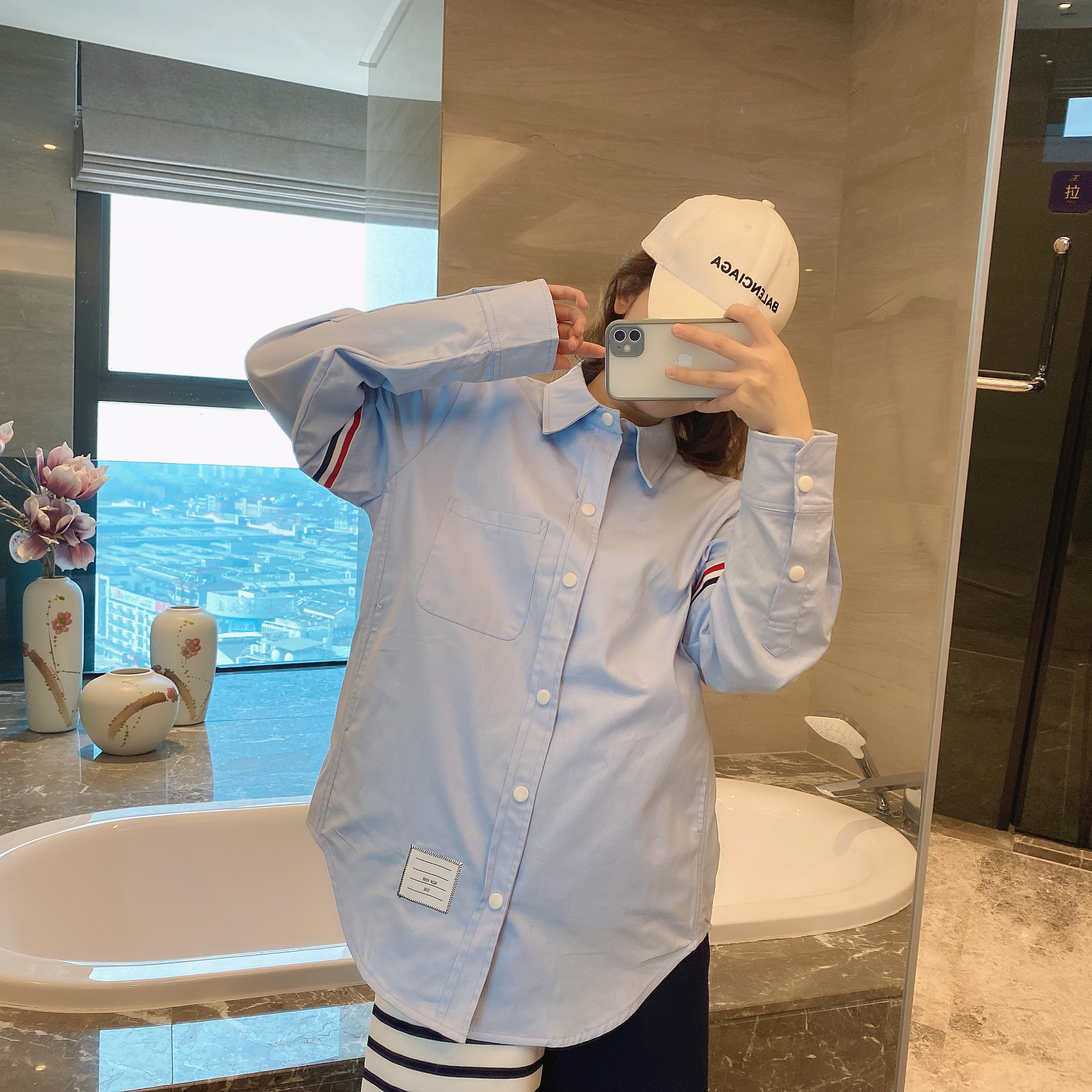 TB casual trendy brand poplin slim-fit solid white shirts for men and women, Oxford fabric shirts for women with long sleeves pic 53