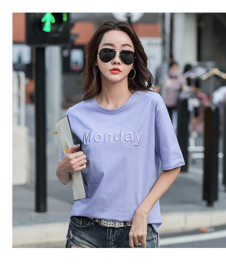 2022 Summer round-neck loose embroidered short-sleeved T-shirt for women, Pinduoduo cross-border supply, one-piece consignment pic 10