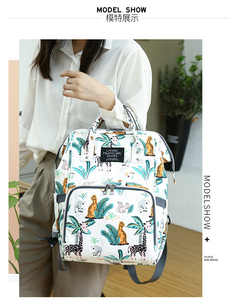 New patterned mommy bag, multi-functional waterproof dry-wet separation, large-capacity baby bottle, double-shoulder mother and baby bag, waterproof hook pic 14