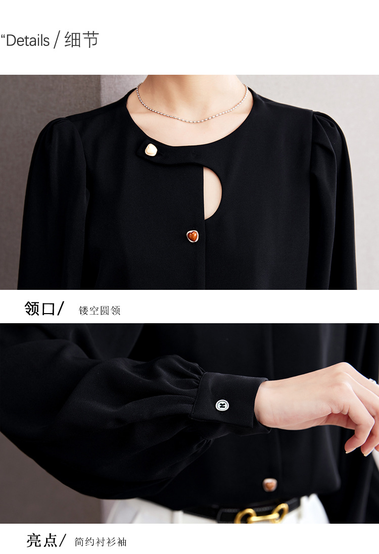 法式小众复古镂空衬衫女2024年春秋季新款不规则设计感泡泡袖上衣详情2