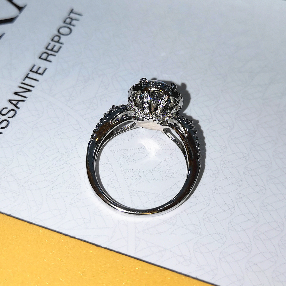 European and American foreign trade light luxury full diamond pure silver ring, crown, 2-carat gas moissanite, wedding and year-end party gift distribution pic 15