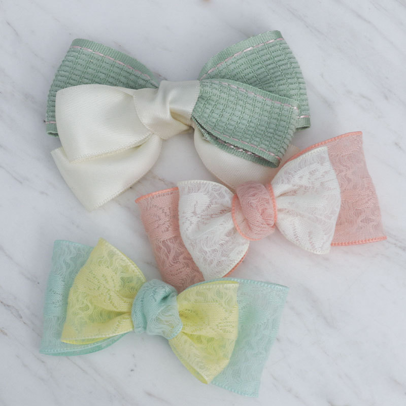 Spring and summer hollowed-out lace bow, small floral ribbon top clip, sweet and versatile for girls, bow headwear at the back of the head pic 2
