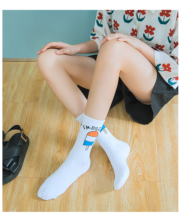ins trendy and creative smiling cotton socks, a niche design for women with a school style cartoon print, mid-calf socks, sweat-absorbing and breathable socks pic 11